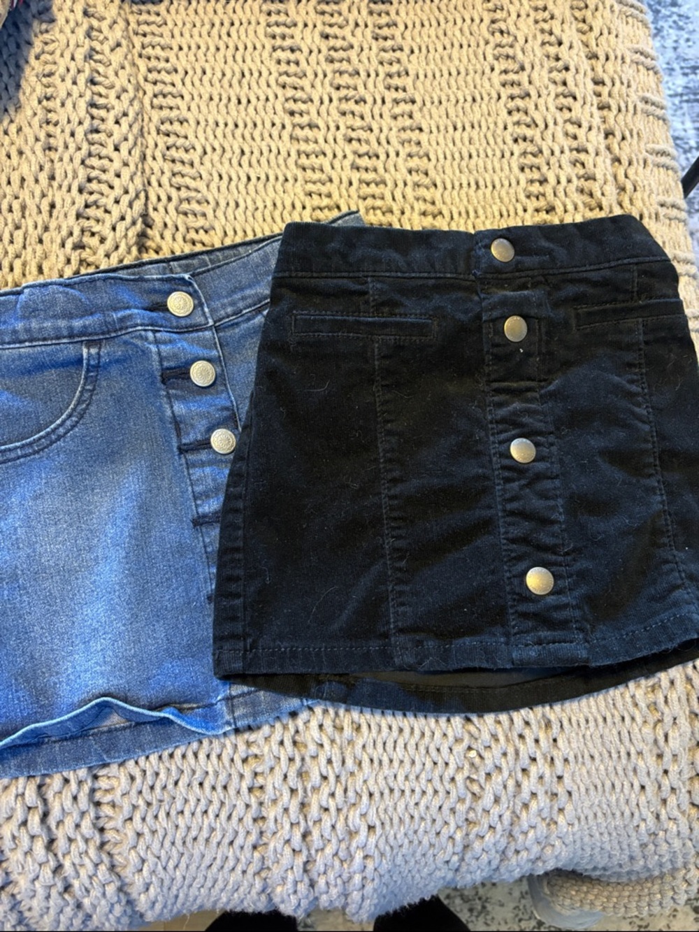 Old Navy Black Corduroy Button-Front Skirt and Blue Denim Skirt Bundle